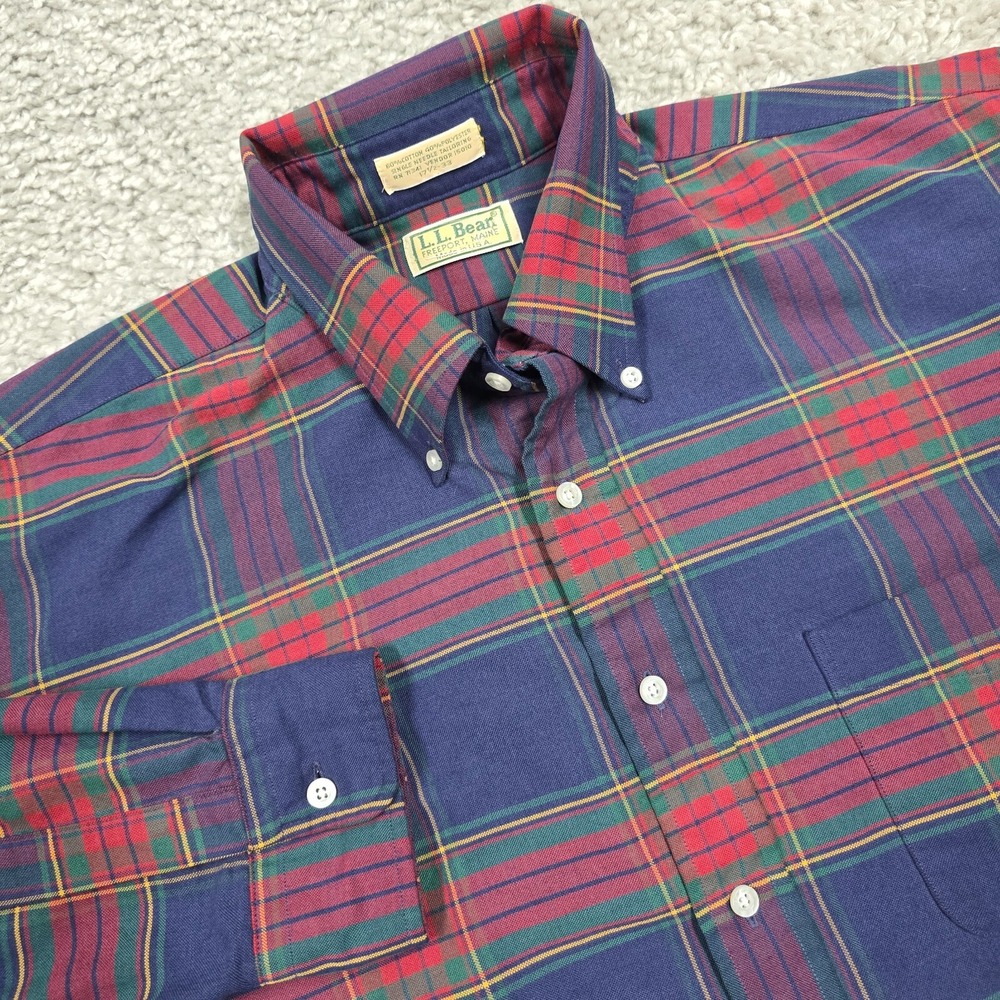 LL Bean Mens Plaid Button Down Shirt Size 17.5 Cabin‎ Heritage USA